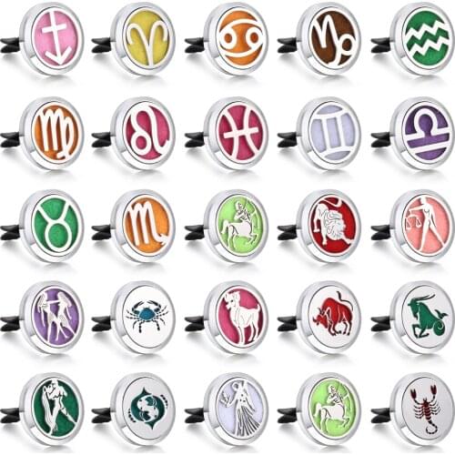 12 Constellations Aromatherapy Diffuser Pendant Car Air Diffuser Car Clip Vent Zodiac Essential Oil Perfume Open Locket Pendants