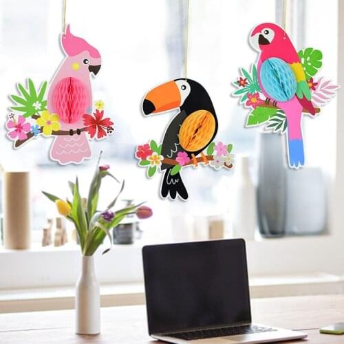 3pcs Honeycomb Parrots Hanging Ornament For Hawaiian Beach Party Pool Luau Tropical Summer Kids Birthday Decoraitons Supplies