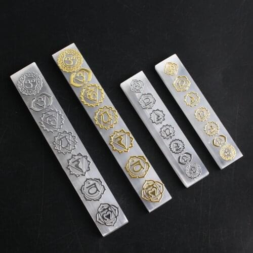 7 Chakras Runes stones Selenite Wand Yoga balance Polished Gypsum Copper Metal Sticker Reiki Healing Crystal Stone Home Decor