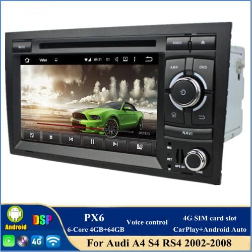 4gb+64gb PX6 6-Core 7" Android 10.0 Car Radio DVD Player for Audi A4 S4 RS4 2002-2008 GPS WIFI Bluetooth 5.0 CarPlay