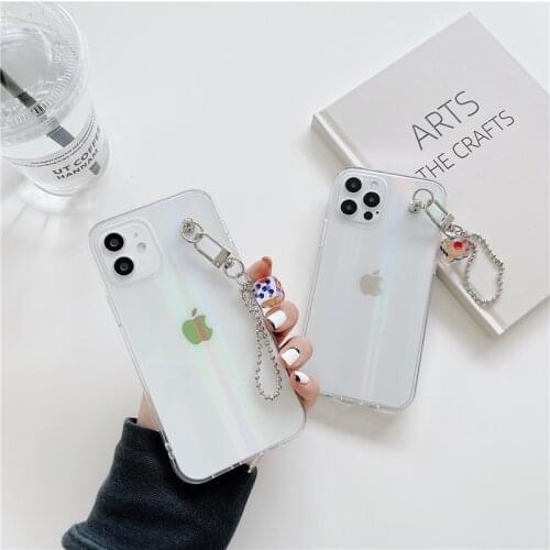 For iPhone 12 Mini 11 Pro Max 7 8 Plus X XR XS Max SE 2020 Transparent Laser Dice Pendant Phone Case Soft TPU Back Cover Fundas