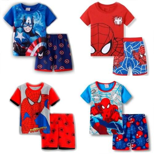 New Neck Boys Cotton Pajamas Set Cartoon Cosy Round For Child kids short sleeve pyjamas Girls Boys Sleepwear pajama set