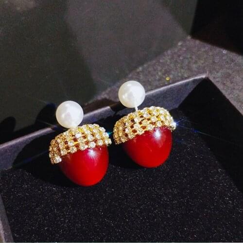 Cute Red Cherry Stud Earrings for Women 2021 New Fashion Jewelry INS Pop Pearl Fruit Ear Stud 925 Silver Pin