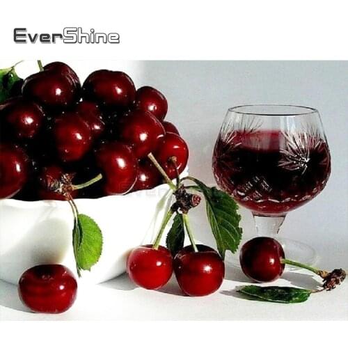 EverShine Diamond Embroidery Cherry Picture Of Rhinestones Full Round/square Diamond Painting Fruit Cross Stitch Diamond Mosaic