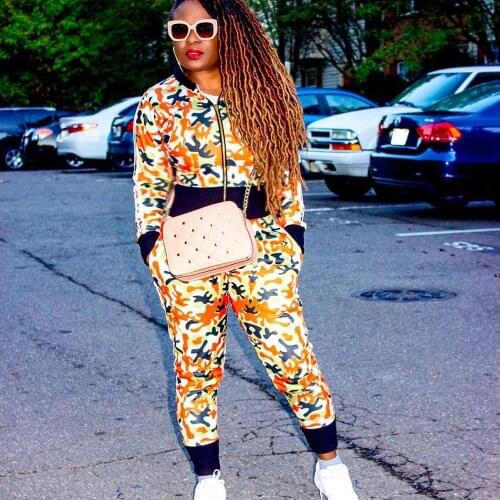 Camouflage Jogger Two Piece Set Women Tracksuit Winter Zipper Top Jacket and Pants Sweat Suits 2 Piece Outfits Womens Outfits