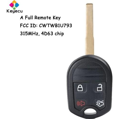 KEYECU Remote Head Car Key - 4 Buttons 315MHz 4D63 - FOB for Ford Escape Fiesta Focus Transit Connect C-Max FCC ID: CWTWB1U793
