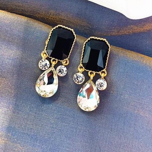 Korean Earrings For Women Black Clear Drop Water Shape Female Dangler Earring Vintage Retro Geometric temperament Stud Earings