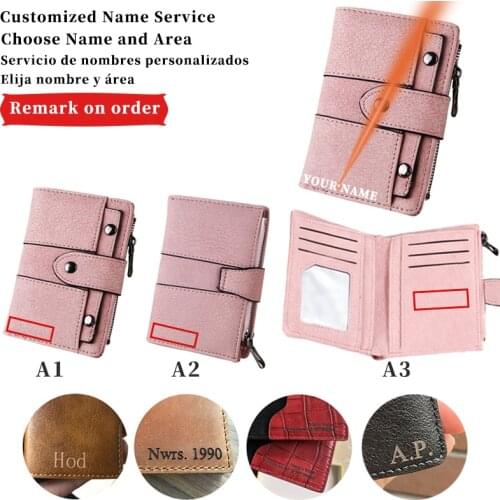 Custom Name Women Coin Purse Casual Style Simple Retro Rivets Short With Zipper Purse Card Holders Handbag New Mens Wallet