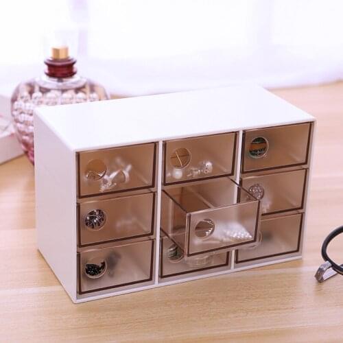 9 Grids Mini Jewelry Storage Box Beads Container Dustproof Cotton Swab Finishing Box Desktop Drawer Storage Cabinet