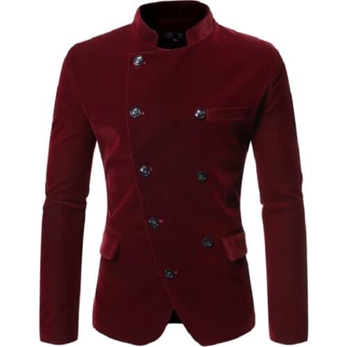 Blazer Men New 2021 Mens Suit with Slanted Lapel and Double-breasted Stand-up Collar Men Suit Jacket