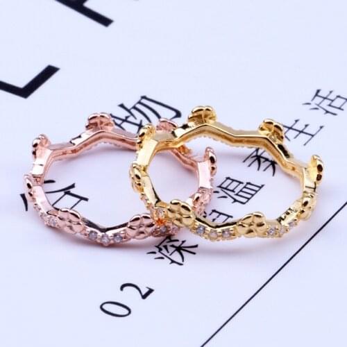 New 2019 Fashion 925 Silver Vintage Flower Rose Gold Color Crown Pan Rings For Women Wedding Engagement Rings DropShipping