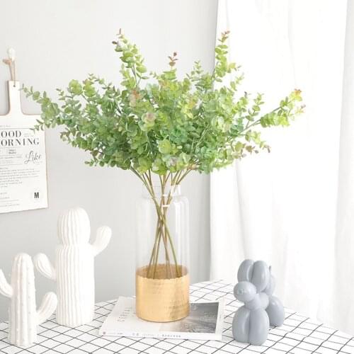 Single Branch 3 Fork Eucalyptus Fake Flower Bouquet Wedding Home Decoration Nordic Green Plant Desktop Artificial Flower