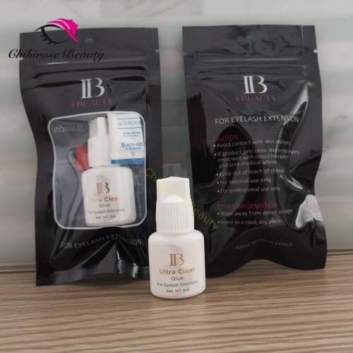Original 2 Bottles Korea IB Ibeauty Ultra Clear Glue Fast Drying Eyelash Extensions Transparent Glue White Cap 5ml