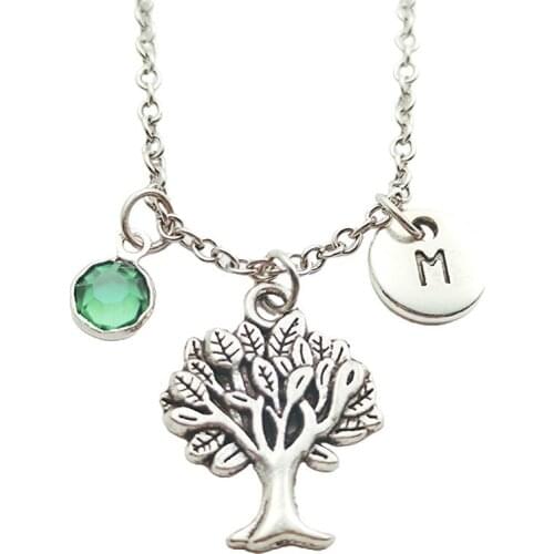 Tree of Life Lifetree Necklace Birthstone Creative New Letter Monogram Fashion Jewelry Women Christmas Gifts Accessories Pendant