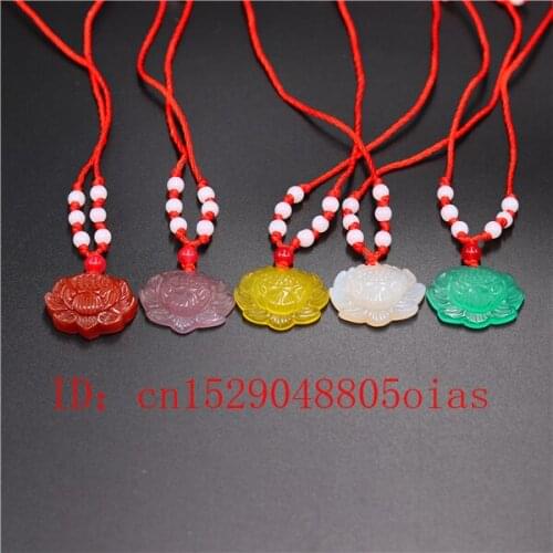 Agate Jade Stone Lotus Pendant Necklace Jadeite Jewelry Charm Amulet Carved Fashion Natural Chinese Gifts for Women Men