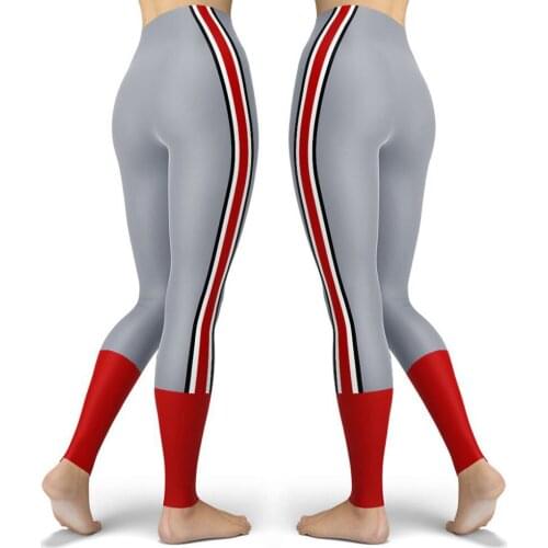 Papertiger Sexy Lady Leggings Gray Red Stitching Black And White Red Stripes Print Leggings