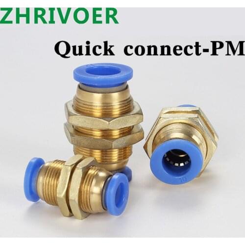 1 pcs Pneumatic Bulkhead Straight Push In Quick Fitting Connector Union PM -4 6 8 10 12MM(5/32" 1/4" 5/16" 3/8" 1/2")