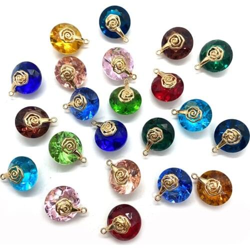 Charms for Jewelry Making, 10PCS Metal Round Crystal Jewelry, Gold Alloy Pendants In Multiple Colors, Diy Accessories