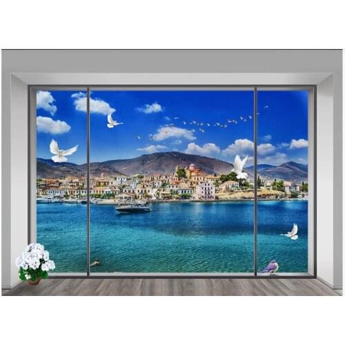 Custom photo wallpaper 3d mural wallpaper for walls 3d Beautiful blue seaside villa sea view seagull living room window scenery