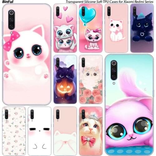 Cartoon Cute Cats Silicone Case For Xiaomi Pocophone F1 9T 9 9SE 8 A2 Lite A1 A2 Mix3 Redmi K20 7A Note 4 4X 5 6 7 Pro S2 Cover