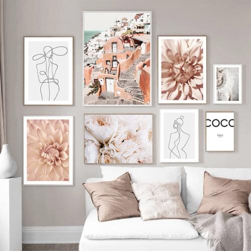 Scandinavian Fashion Art Posters And Prints Woman Line Drawing Wall Canvas Painting Flowers Pictures For Living Room Decor