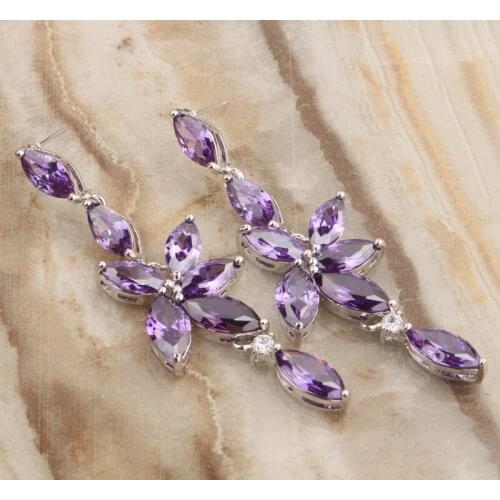 Splendid Marquise Shape Gems Purple Zircon Silver Plated Argent Drop Dangle Earring S5505