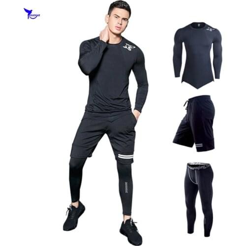 3PCS Men Long Sleeve Quick Dry Sports Suit Basketball Gym Jogging Sportswear Running Sets Compression Yoga Fitness Set Clothing