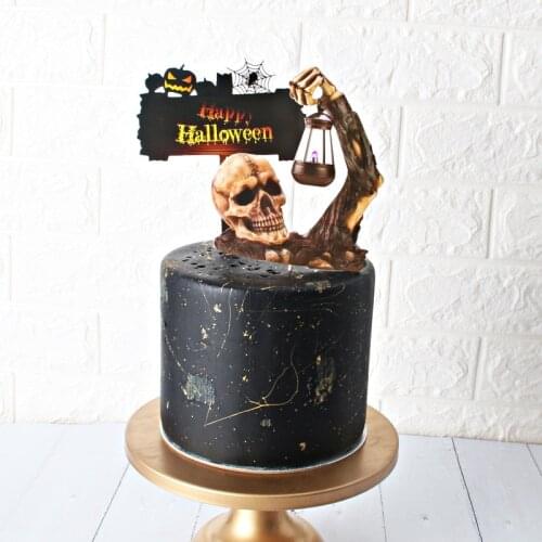 Skull LED Cake Topper Happy Halloween Cake Topper Decorative Sign Party Decoration Supplies Birthday Wedding Party
