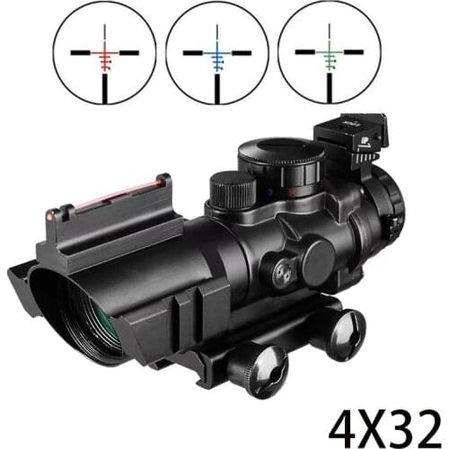 Tactical 4x32 ACOG optical fiber sight red, green and blue with light 20mm rail hunting optical sight rifle AR15 accessories