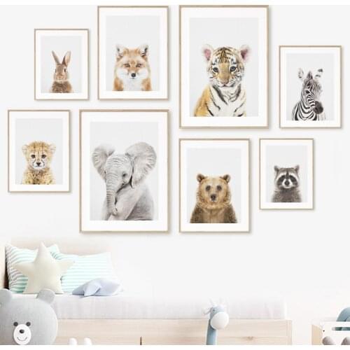 Tiger Elephant Raccoon Zebra Fox Leopard Rabbit Wall Art Canvas Painting Nordic Posters And Prints Wall Pictures Kids Room Decor
