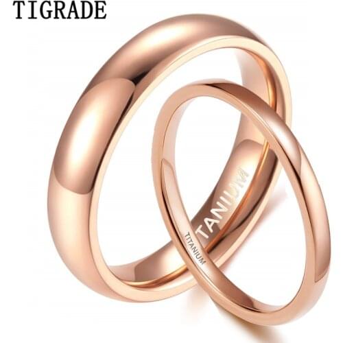 Tigrade 2mm 4mm Thin Ring for Women Titanium Rose Gold Polished Classic Rings for Male Female Wedding Engagement Band Couple