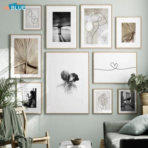 Nordic Vintage Banana Leaf Poster Abstract Line Decoration Prints Canvas Landscape Painting Wall Art Pictures Living Room Decor