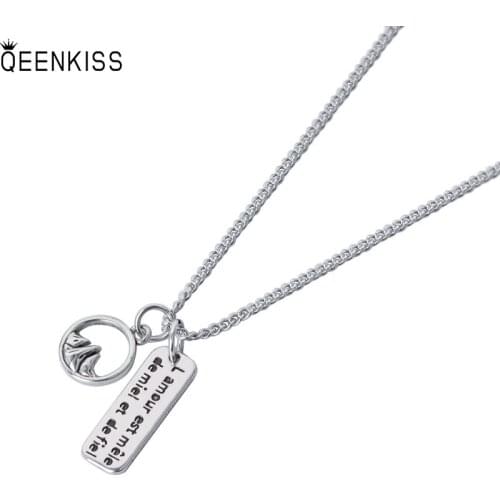 QUEENKISS NC616 Fine Jewelry Wholesale Fashion Lady Girl Birthday Wedding Lovers Mountain Sea 18KT White Gold Pendant Necklace