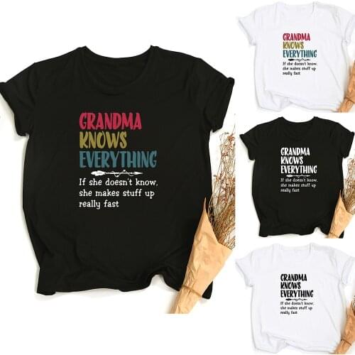 Grandma Knows Everything Women Funny T-shirt Harajuku Aesthetic Short Sleeve Nana T Shirts Gift Grandmother Tops Camisetas Mujer