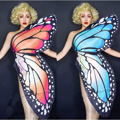 Female Singer Dj Butterfly Wings Sexy Bodysuit Stage Outfit Cosplay Costumes Pole Dance Clothing Nightclub Bar Rave Wear DT2401