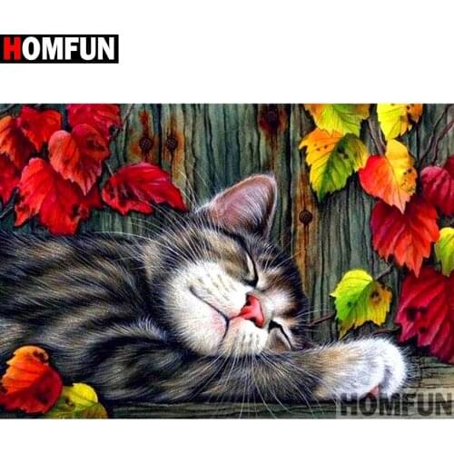 HOMFUN Full Square/Round Drill 5D DIY Diamond Painting "Animal cat" Embroidery Cross Stitch 5D Home Decor Gift A11702