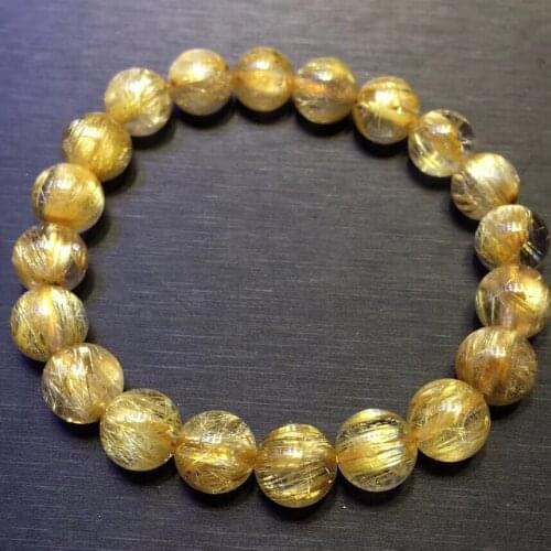 Natural Gold Rutilated Titanium Quartz Woman Men Bracelet 10mm Clear Round Beads Jewelry From Brazil AAAAAAA