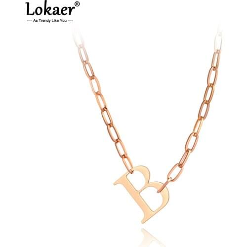 Lokaer Titanium Stainless Steel Letter Charm Pendant Necklaces Jewelry Fashion Bohemia Link Chain Necklace For Women Girl N21005