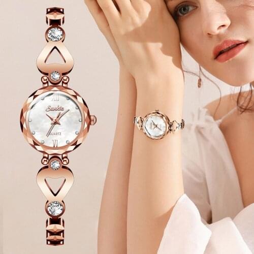 SUNKTA Small Dial Watches For Women Elegant Rhinestone Bracelet Watch Ladies Diamond Dress Waterproof Quartz Wrist Watch Relogio
