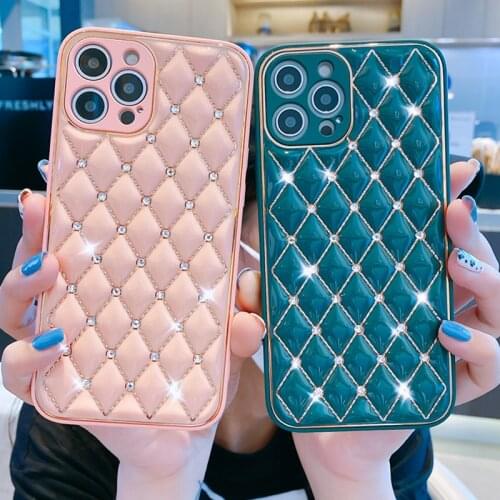 Gold Plating Geometric Phone Case for iPhone 11 12 Pro Max 12 mini X XS Max 8 7 Plus Glitter Diamond Leather Texture Back Cover