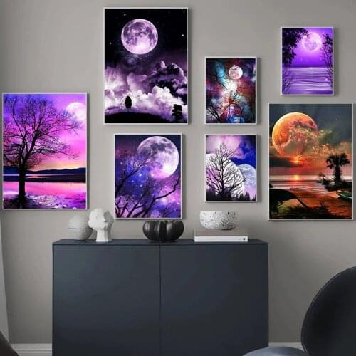 Girl with Balloon Moon Night Landscape Canvas Painting Wall Art Nordic Posters and Prints Wall Pictures for Living Room Decor