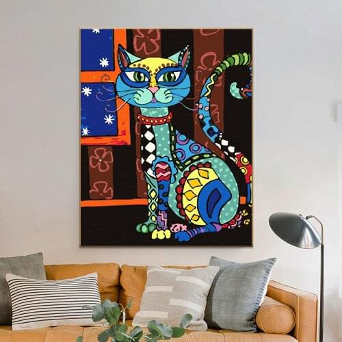 DIY Painting By Numbers Colorful Abstract Cat Modern Home Decoration Handmade Animal Canvas Oil Paintings Unique New Year Gift