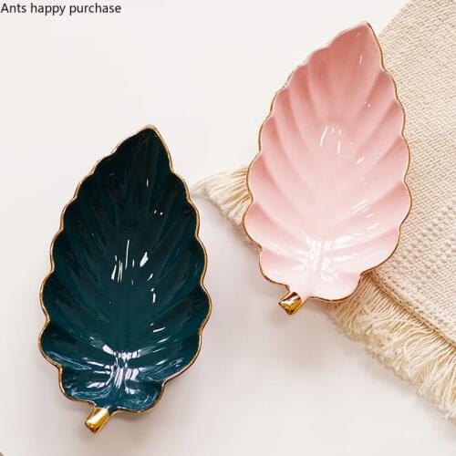 European Style Entrance Decoration Key Storage Leaf TrayCeramic Plate Home Decoration Plate Phnom Penh Jewelry Storage Tray