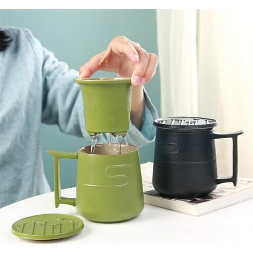 Porcelain Tea Cup Filter Ceramic Office Coffee Mug with Lid Creative Tea Separation Cup Household Water Cup Simple Drinkware