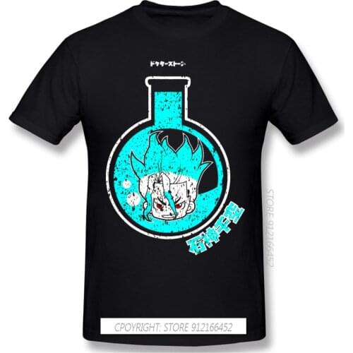 High Quality Men Clothes O-Neck 100% Cotton SENKU CHIBI Graphic T-Shirts Dr Stone Tsukasa Post Apocalyptic Anime Sleeve Short