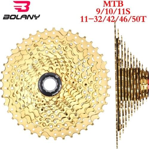 BOLANY Bicycle Cassette 9S 10S 11S Ultralight Mountain Bike Freewheel 32T 42T 46T 50T Gold Color Cassettes Fit Shimano SRAM