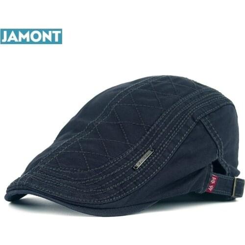 JAMONT Spring Autumn Cotton Beret Casual Visor Cap For Men Fashion Vintage Button Flat Hat Mens Caps Adjustable Flat Berets
