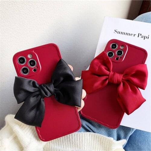 ZUIDID 3D Cute Black Red Bow Girl Phone Case For iPhone 12 Mini 11 Pro XS MAX SE20 XR X 7 8Plus Lace Soft Silicone Cover Fundas