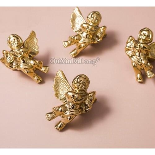 HOT 2Pairs Pure Brass Romantic Little Angel Furniture Handles Drawer Pulls Cupboard Wardrobe Kitchen Shoe Cabinet Pulls Handles