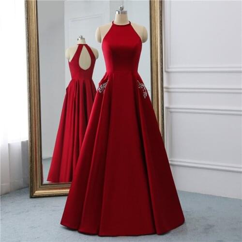 Menoqo New arrival sexy party evening dresses Vestido de Festa A-line prom dress beading pockets Robe De Soiree